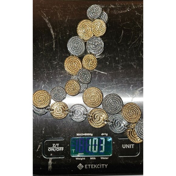 Vintage Necklace Gold & Silver Textured Coin Shape With Magnetic Clasp Heavy - Picture 6 of 6